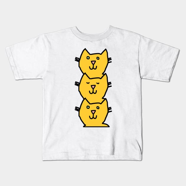 Minimal Yellow Cat Stack Kids T-Shirt by ellenhenryart